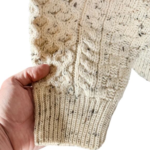 Celtic Country Men's Medium Cream 100% Wool Round Neck Cardigan Sweater Ireland - Picture 13 of 13